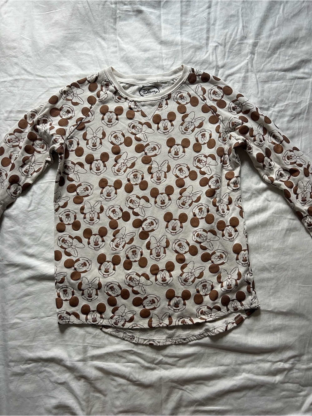 Disney Brown & White Mickey and Minnie Long Sleeve Tee